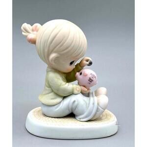 Precious Moments Figurine Girl with Piggy Bank